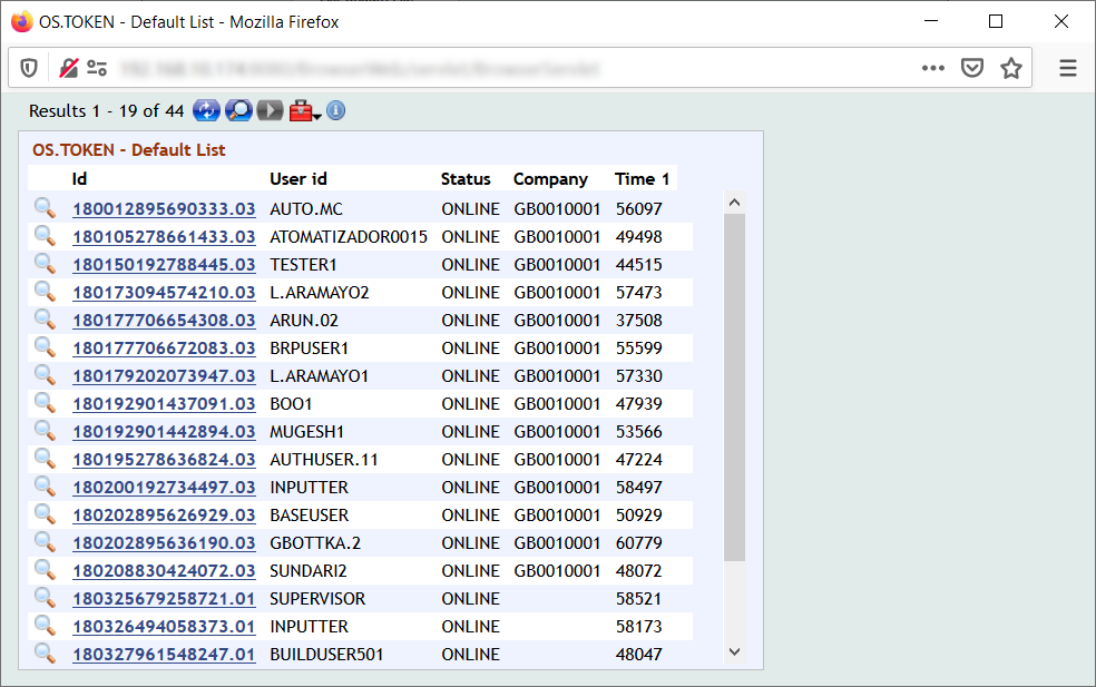 Live File of the OS.TOKEN table