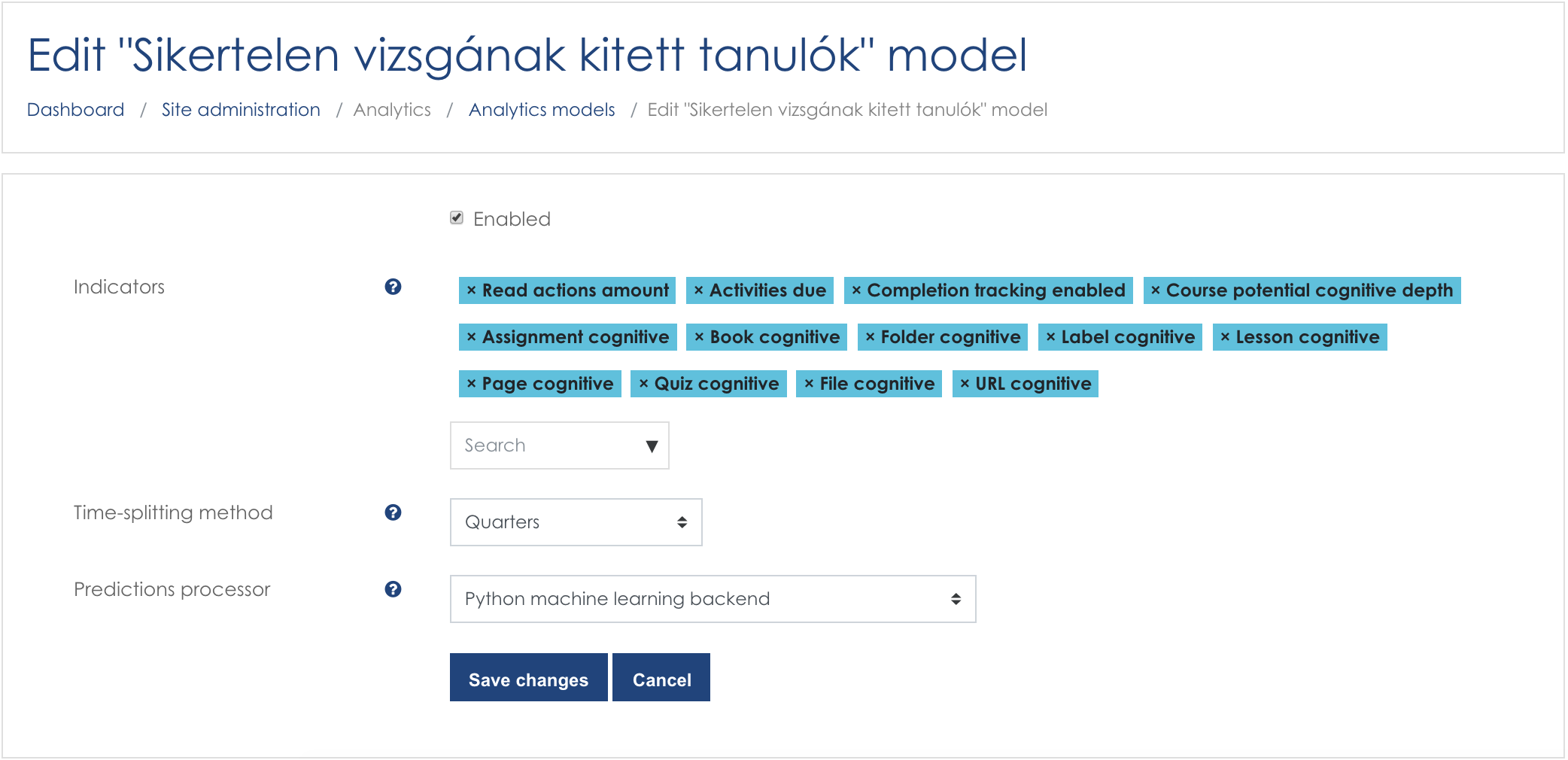 Analytics model, Prediction processor setting