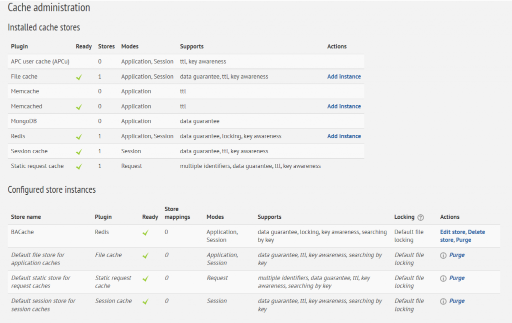 Moodle's Cache Administration page