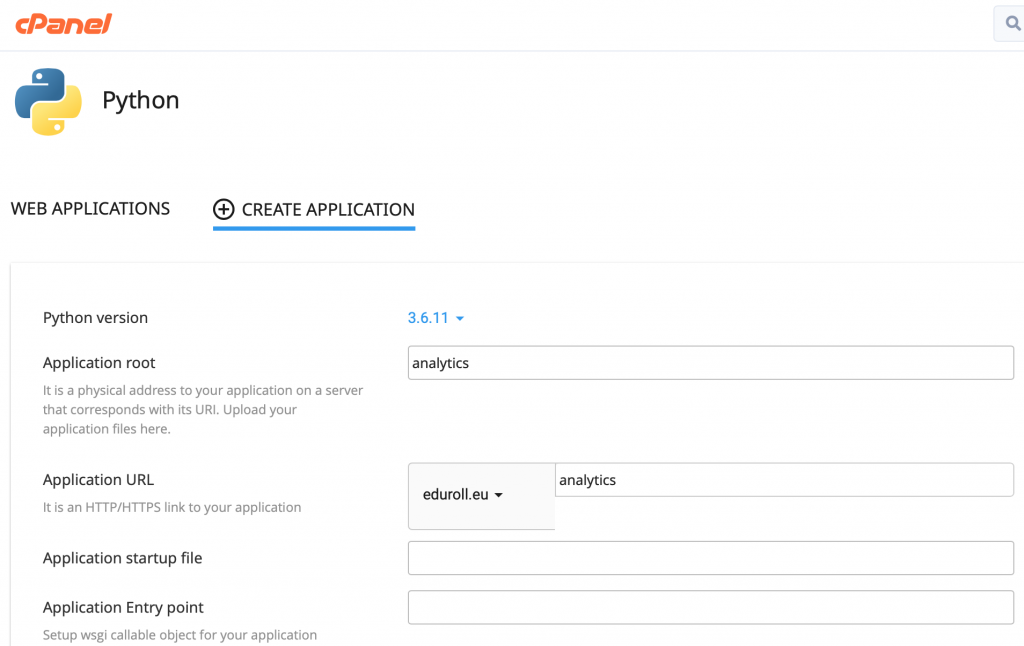 cPanel - Python - Create application